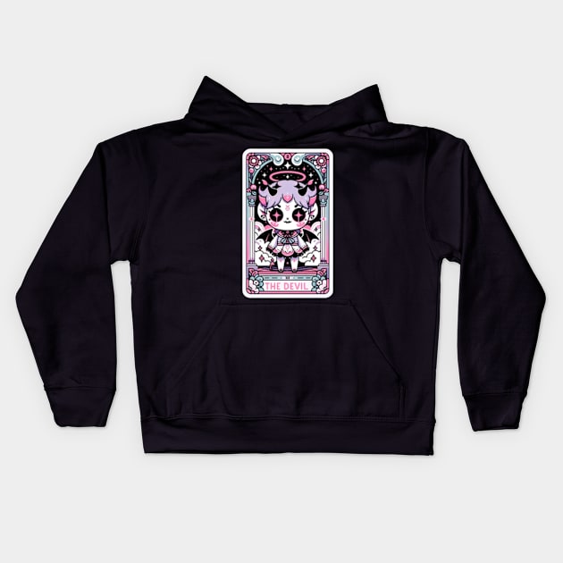 The Devil Tarot Card Kawaii Pastel Goth Occult Anime Kids Hoodie by Lavender Celeste